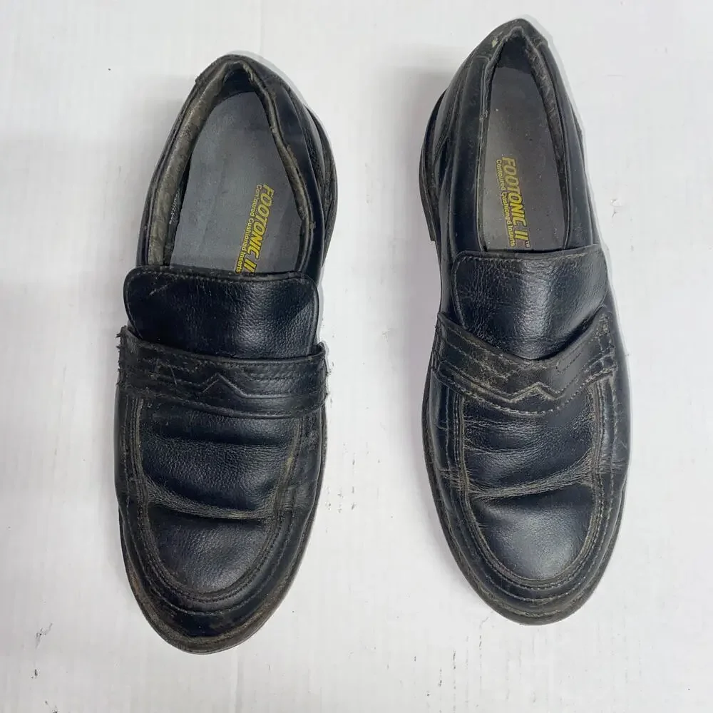 Footonic II Black Leather Slip-On Loafer Shoes Men's Size 8 Vintage